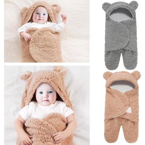 Soft Newborn Baby Sleeping Bag Winter Stroller Swaddle Wrap Soft Warm Thickened Short Plush Fabric Lamb Velvet Blanket