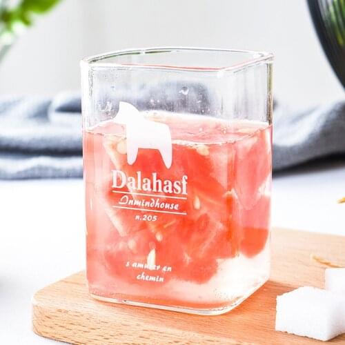 New Square Trojans Glass Water Cup Single Layer High Temperature Resistant Juice Milk Breakfast Cup Advertising Cup