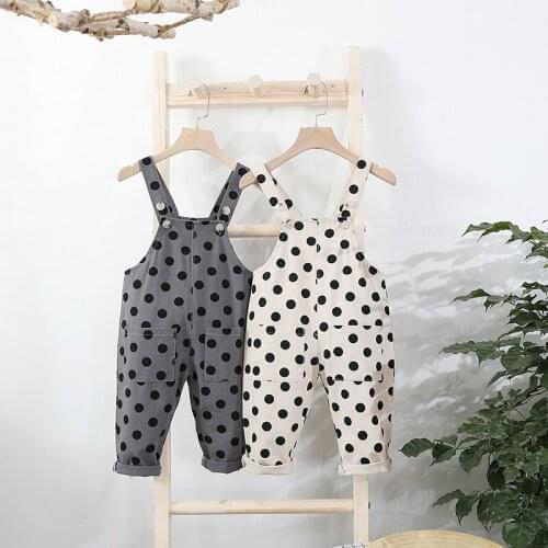 2020 New Children Kids Overalls Harem Pants Boys Girls Pocket Polka Dot Overalls Jumpsuits Baby Clothing Jumpsuits Girls Overall