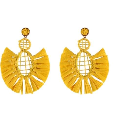 Wholesale 6 Pair Lot Handmade Raffia Drop Earrings Bead Hoop Dangle Earring for Women Boho Hippie Jewelry