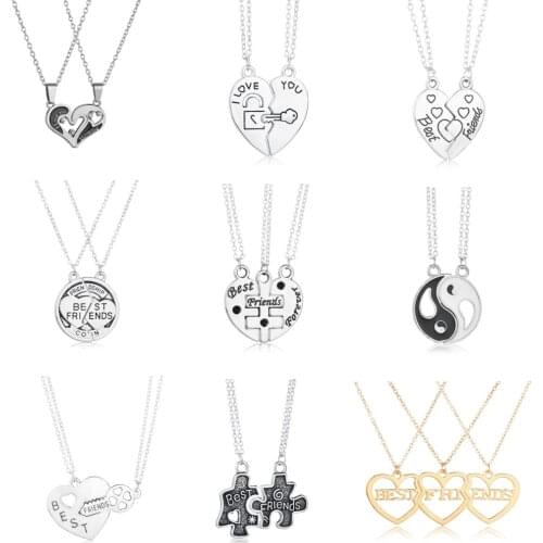 Charm Carved Heart Best Friends Pendants Necklaces for Women Girls BFF Silver Color Ying Yang Round Drop Necklaces Jewelry Gift