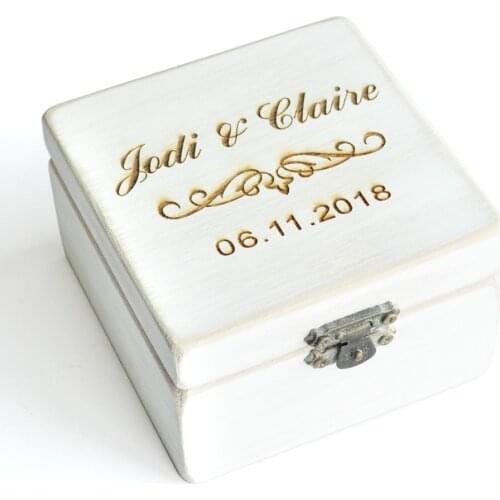 Personalized Rustic Ring Bearer Box Vintage White Wedding Ring Holder Proposal Ring Box, Shabby Chic Wedding Box