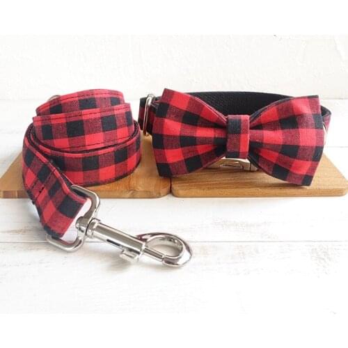 Personalized Engraved Dog Collar Bowknot and Leash Set Red Nylon Puppy Collars Lead Rope for Small Medium Large Dogs Adjustable
