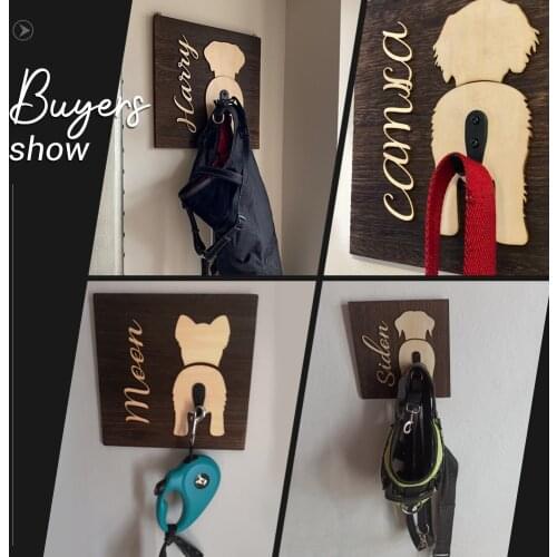 Personalized Dog Leash Holder Keepsake Puppy Wooden Carving Ornaments Wooden Wall Hanging Creative Custom Gift Memory Laser Cut