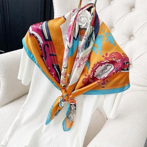Square Shawls and Wraps Silk Satin Head Scarf For Women Fashion Print Hijab Scarfs Female 90cm*90cm Neck Scarves For Ladies 2020