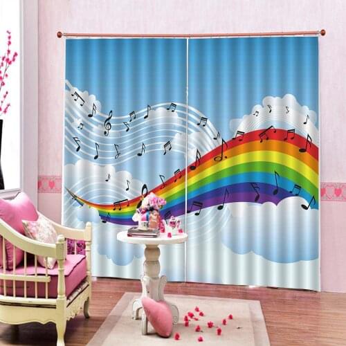 Custom Colorful Music Character Pattern Design Curtain For Living room bedoom Polyester Fabric rainbow Blackout Drapes Decor Set