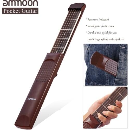 Ammoon Portable Pocket Acoustic Guitar Practice Tool Gadget Chord Trainer 6 String 6 Fret Model Rosewood Fretboard Wood Grain