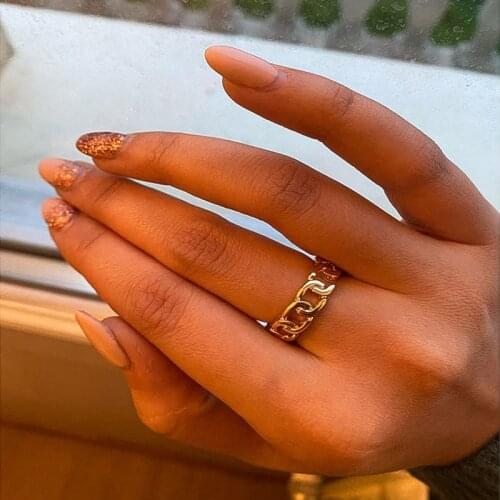 POXAM 2021 Fashion Geometric Gold Colour Party Rings For Women Hollow out Design Exquisite Rings Female Matte Metal Jewelry Gift