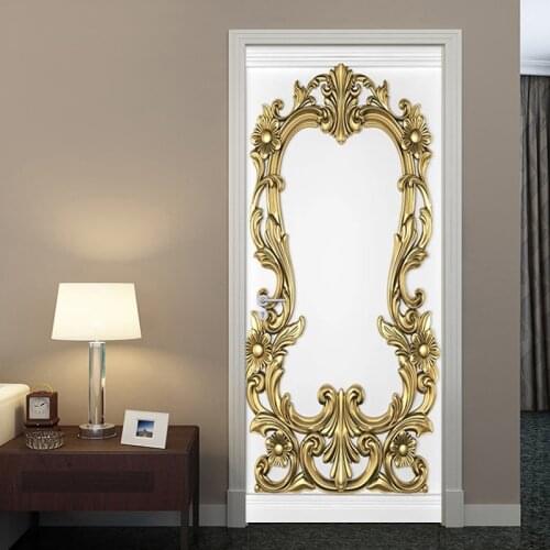 European Style Luxury Door Stickers 3D Golden Carved Vinyl Mural Wallpaper Living Room Bedroom Self-Adhesive Waterproof Poster