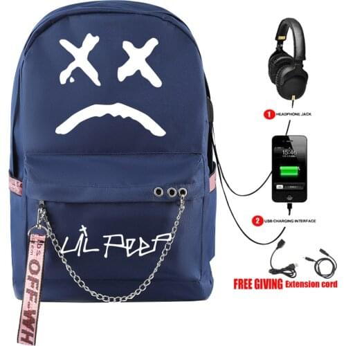 Streetwear kpop Lil Peep Black Backpack Waterproof Canvas Bags USB Laptop Travel Backpacks for School Teenagers Girls Student