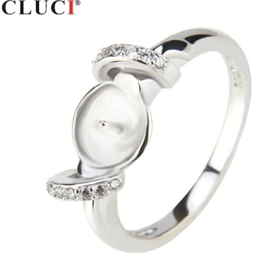 CLUCI Silver 925 Symmetrical Rings Jewelry for Women Anniversary 925 Sterling Silver Pearl Ring Mounting Zircon Rings SR1046SB