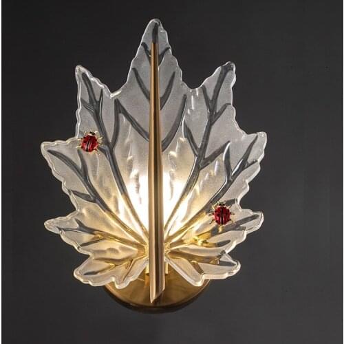 Modern Glass Maple Leaf Wall Lights for Bedroom Nordic Living Room Decor Mirror Wall Sconce Lamps Stair Bathroom Light Fixtures