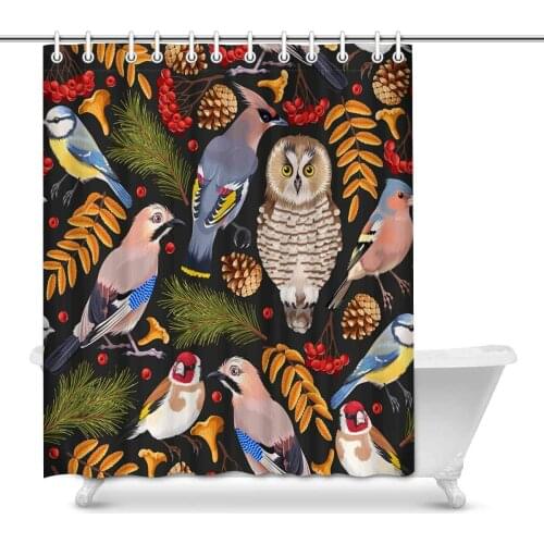 Forest Owls and Birds Fabric Bathroom Decor Shower Curtain