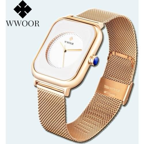 WWOOR 2021 Top Brand Luxury Ladies Watch Ladies Rose Gold Mesh Strap Wrist Watch Bracelet Casual Quartz Watches Relogio Feminino