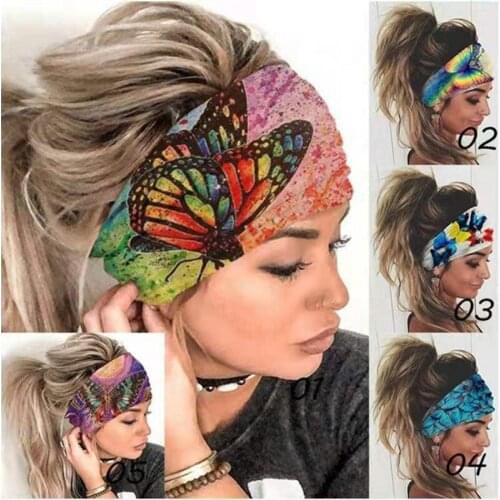 Tie-dye Women Girl Headband Sport Elastic Hair Bands Summer Bohemian Hair Band Printed Headband Sports Elastic Yoga Bandana Band