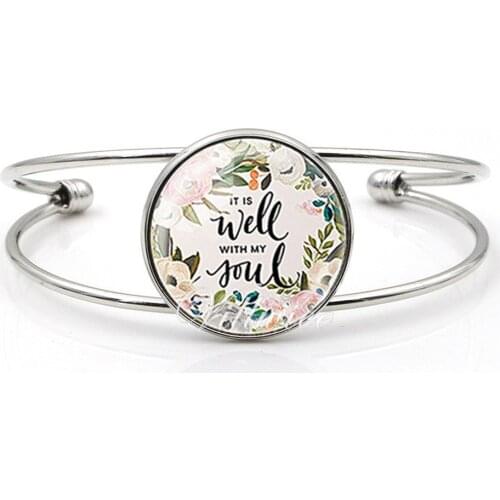 VILLWICE New Fashion Bible Verse Bangle Bracelet Glass Cabochon Cuff Bangles For Women Psalm Christian Jewelry Faith Gifts