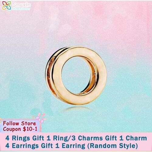 Smuxin 925 Sterling Silver Bead Golden Circle Clip Charm fit Original Pandora Reflexion Bracelets for Women Jewelry Girl Gift