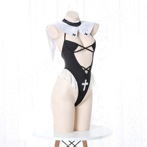Japanese Sexy Lingerie Priest Nun Sister Missionary Jumpsuit Cosplay Erotic Halloween Costumes Bra Women Underwear Set
