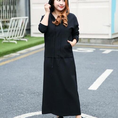 XL-12XL Autumn Winter Plus size Long Sweater Dress Women Casual Warm Hooded Dress 6XL 7XL Large Size Female Loose Hoodies Dress