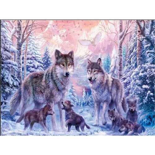 Animals Winter Wolf DIY 11CT Cross Stitch Embroidery Kits Craft Needlework Set Cotton Thread Printed Canvas Home Design