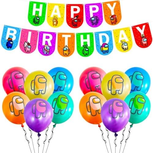 1Set Among Us Latex Balloon Banner Cake Topper Game Theme Happy Birthday Party Decorations Cartoon Toys for Kids Adult