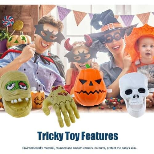 1PC Spoof Toys Party Props Funny Prank Toys Skull Hair Strip Ghost Hand Chain Pumpkin Head Halloween Funny Clockwork Mummy Toy