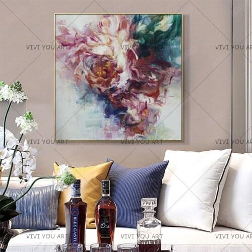 100% Handmade New Abstract Wild Purple Poppy Flower Oil Painting On Canvas Modern Flower Wall Pictures for living Room Decor