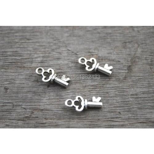 50pcs--Key charms,Antique Tibetan silver Mini Filigree Flower key Charm Pendant 8x16mm