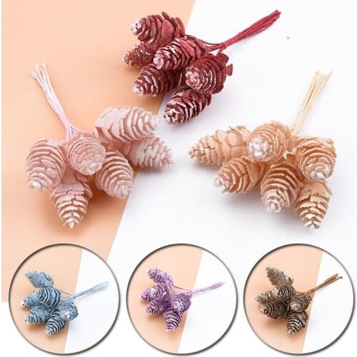 6pcs Mini Artificial Plant Pine Cone Fake Flower Pineapple Grass Handmade For hotography Props Artificial Tree Bouquet Nut Decor