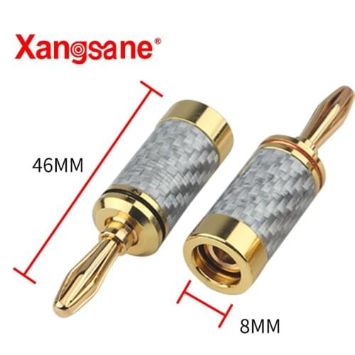 Xangsane 8pcs pure copper gold-plated carbon fiber banana plug power amplifier speaker cable connection DIY plug accessories