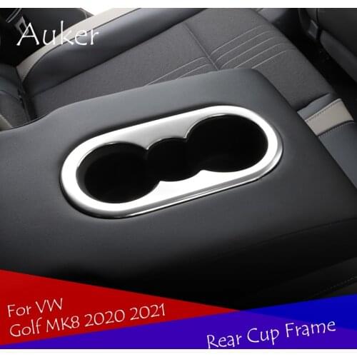 Car Rear Seat Cup Holder Trim Cover Stickers Bezel Frame Ring Strips Matte Brushed Garnish For VW Golf 8 MK8 2020 2021
