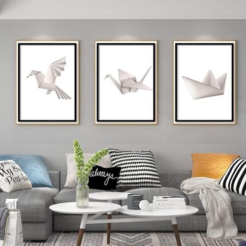 BALLEAY ART Nordic Paper Bird Boat Posters And Prints Simple Painting Canvas Texture Painting Wall Art Poster For Living Room
