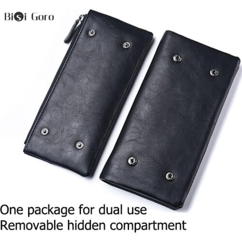 BISI GORO Removable Purse Mens Wallet for Women Zipper Soft Case Mobile Phone Banknote Fashion Large Capacity Card Hloder Bags