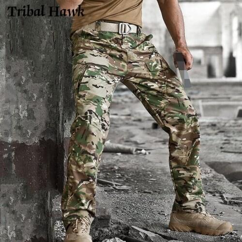 Men Camouflage Pants Tactical Military Cargo Trousers Army Combat Many Pockets Rip-Stop Cotton Stretch Flexible Cargo Pants
