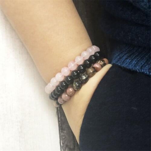 Dropshipping bracelet Black Onyx Rhodonite Rose Quartzs Beaded Wrist Men Women Natural Stone mala Bracelets Jewelry Gifts