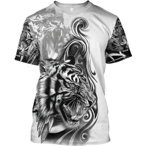 Men Casual Animal 3D Print t-shirts Tiger Tattoo Art Hip-Hop tshirts Summer Tees Harajuku Punk Wome Unisex Short Sleeve Tops 003