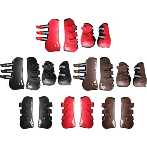 Horse Pu Shell Neoprene Lined Front/Rear Leg Boots Sets Horse Boots for Training Jumping Riding Eventing