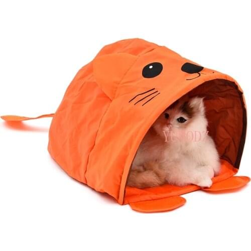 Pet Cat Toys Cute Mouse Shape Cat Tunnel Toy Orange Foldable Cat Tent Cozy Nest House for Cat Small Dog Bed Mat cat tunnel