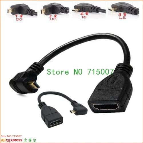 Micro HDMI- compatible Male to HDMI Female Adapter Cable Left Angle 90 Degree HDMI Converter Code for PC HDTV Projector
