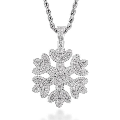 Hip Hop Snow Snowflake Iced Out Pendant PCCN0329 Bling Necklace Rapper Jewelry Cubic Zirconia Gold Sliver