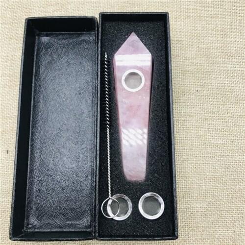Natural Pink Rose Quartz Crystal Smoking Pipes with Filters