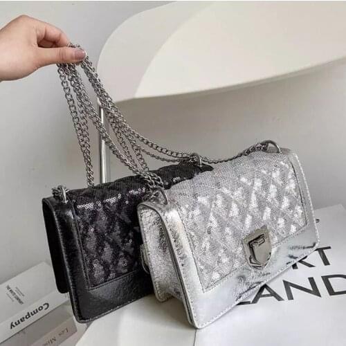 Sequins Square Crossbody bag 2021 New High-quality PU Leather Womens Designer Handbag Luxury brand Shoulder Messenger Bag