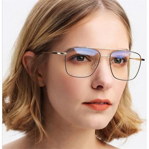 Vintage Optical Glasses Women High Quality Metal Double Beam Flat Mirror Eye Glasses Retro Fake Eyeglasses Myopia Frame Men