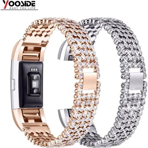 YOOSIDE Stainless Steel Metal Bling-Bling Crystal Adjustable Bracelet Watch Band Strap for Fitbit Charge 2/Charge 2 HR