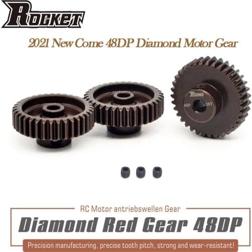 2021 Newest Diamond Red 48DP 13T-35T Motor Gear for 1/10 1/12 1/14 RC Car F540 3650 3660 Brushless Brushed Motor