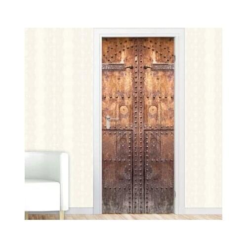 Retro Landscape Door Mural Wooden Gate Art Door Sticker DIY Self-adhesive Waterproof Wallpaper Poste for Home Decoration Gift