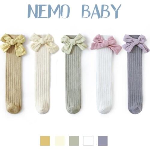 New Baby Girls Socks Long Socks Kids Knee Lengths Soft Cotton Toddlers Girl Big Bow 1-12 Years Old Knee High Socks Accessories