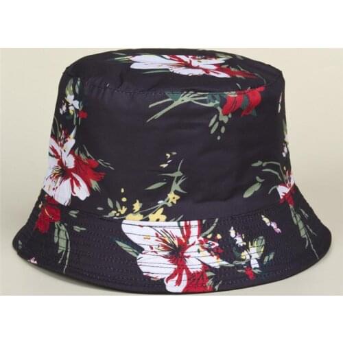 LDSLYJR 2021 Cotton black flower print Bucket Hat Fisherman Hat outdoor travel hat Sun Cap Hats for Men and Women 452