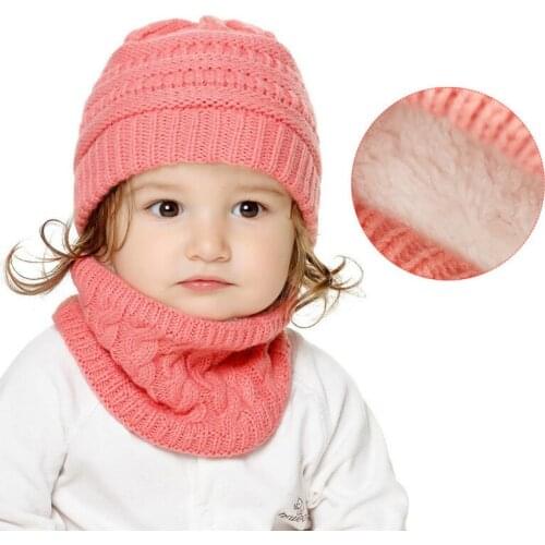 Baby Kids Girls Boys Winter Warm Knit Hat Ear Solid Warm Cute Glove 2pcs Lovely Baby Boys Girls Winter Warm Cap 0-18M