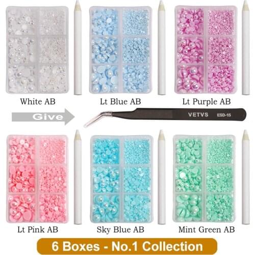 New Sale Mix color Mix Size Half Round Pearls 6 Grid Box Packing For DIY Decorative accessories